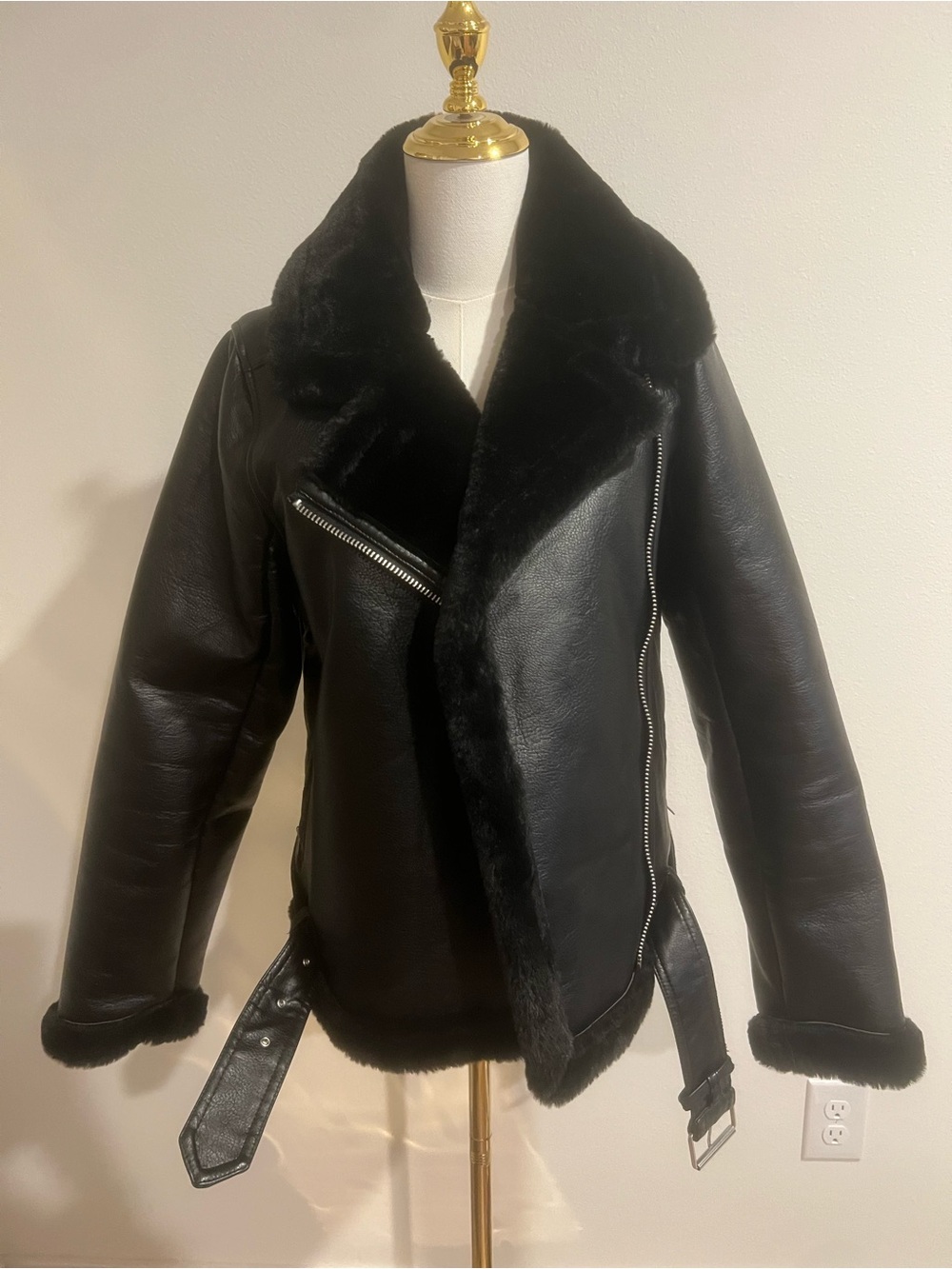 Abercrombie & Fitch Black Faux Shearling Moto Jacket